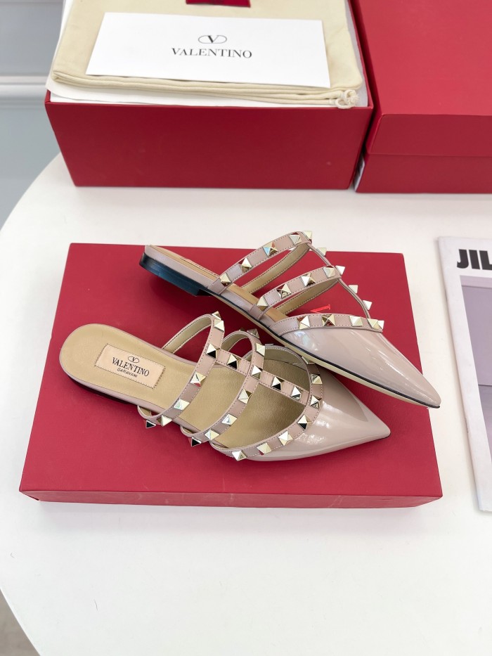 Valentino Women Shoes Mule Sandals Pointed Toe Slippers ROMAN STUD SLIDE SANDAL IN QUILTED NAPPA with Original Box Whatsapp 