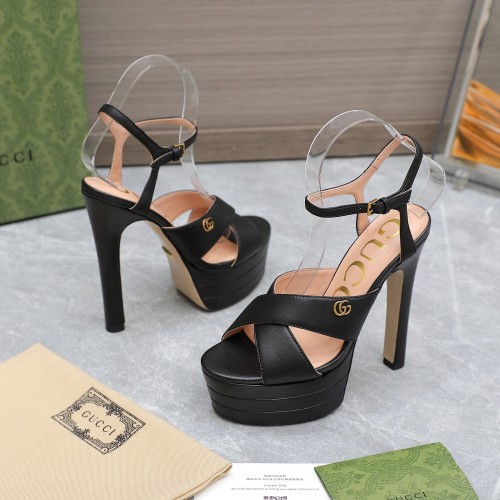 Gucci Womens Shoes Sandals 14cm Heel and 4.5cm Platform Luxury Brand with Original Box 719844 C9D00 9022 Women's Interlocking G studs sandal in leather Whatsapp 