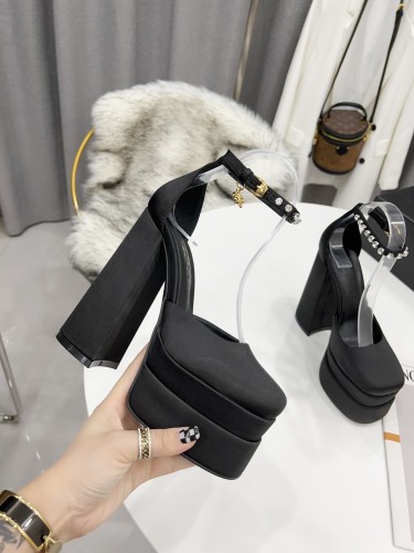 Versace Brand Womens Sandals Shoes Pumps Leather Big Size LA MEDUSA LEATHER PUMPS with 5cm High Platform and 15cm Heel Design  