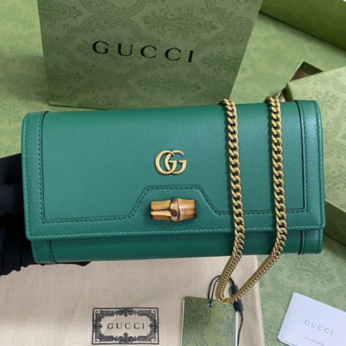 Gucci Womens Mens Bags Wallets Luxury Brand Gucci Diana chain wallet with bamboo in leather with Original Box 658243 17Q0T 9022