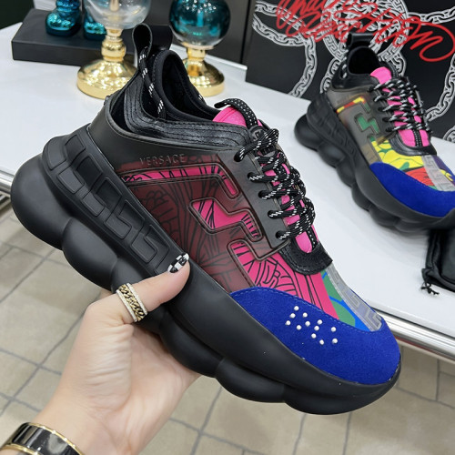 Versace Men Shoes Fashion Sneakers Luxury Brand with Original Box Top Quality Breathable Mens Sneakers Chain Reaction Multi-Color Rubber Suede  