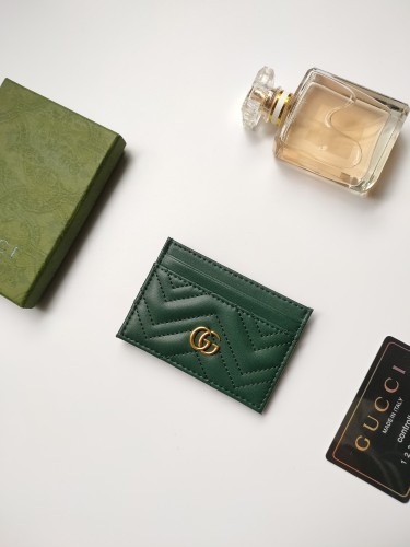 Gucci Womens Bag Wallets Card Holder Luxury Brand Black Leather GG Marmont Card Case with Original Box