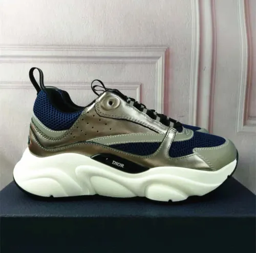 Dior Mens Shoes Sneakers Luxury Brand Breathable Design B22 SNEAKER Blue Technical Mesh and Silver-Tone Smooth Calfskin with Original Box 3SN231ZRZ_H865