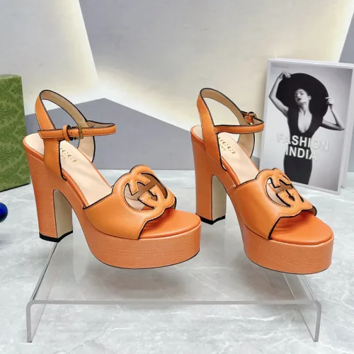 Gucci Womens Shoes Sandals 12cm Heel Luxury Brand with Original Box 730022 US000 7519 Women's Interlocking G sandal in orange leather Whatsapp 