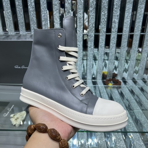Rick Owens Men Shoes Sneakers Leather High-Top Breathable Mens Casual Shoes Ankle Boots with Original Box