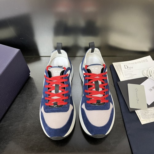 Dior Mens Shoes Luxury Sneakers B25 RUNNER SNEAKER Dior Gray and White Smooth Calfskin with Beige and Black Dior Oblique Jacquard with Original Box  