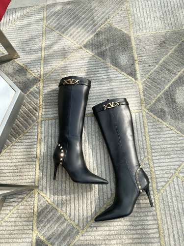 Valentino Garavani Women Fashion Knee Length Boots Luxury Brand Vlogo Signature Calfskin Combat Boot 7.5cm Heel with Original Box Whatsapp 