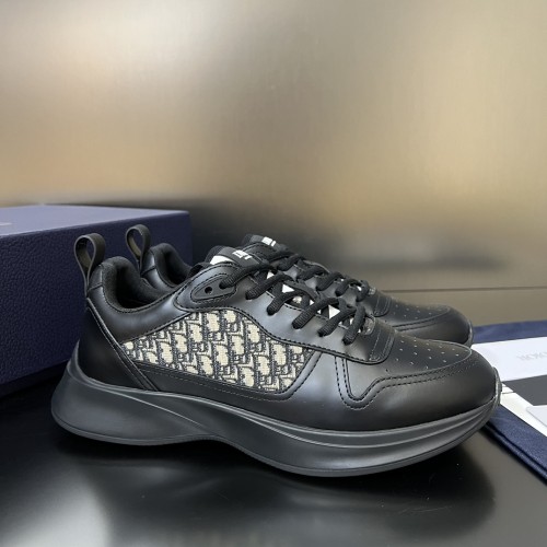 Dior Mens Shoes Luxury Sneakers B25 RUNNER SNEAKER Dior Gray and White Smooth Calfskin with Beige and Black Dior Oblique Jacquard with Original Box  
