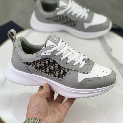Dior Mens Shoes Luxury Sneakers B25 RUNNER SNEAKER Dior Gray and White Smooth Calfskin with Beige and Black Dior Oblique Jacquard with Original Box  