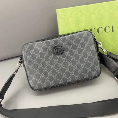 Gucci Mens Womens Bags Shoulder Bag Luxury Brand Shoulder bag with Interlocking G in black Supreme with Original Box 703468 92THF 1000