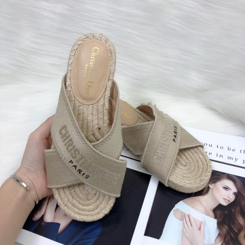 Dior Womens Shoes Slippers Dior Granville Espadrille Dior Oblique Embroidered Cotton with Original Box