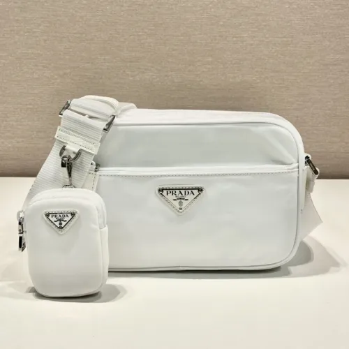 Prada Mens Womens Bags Shoulder Bag Luxury Brand White Re-Nylon shoulder bag with Original Box 1BC167_RV44_F0009_V_B1M