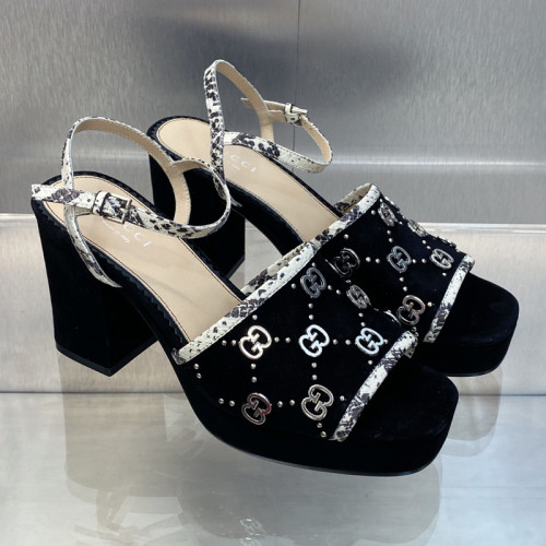 Gucci Womens Shoes Sandals 8.5cm Heel Luxury Brand with Original Box 719844 C9D00 9022 Women's Interlocking G studs sandal in leather Whatsapp 
