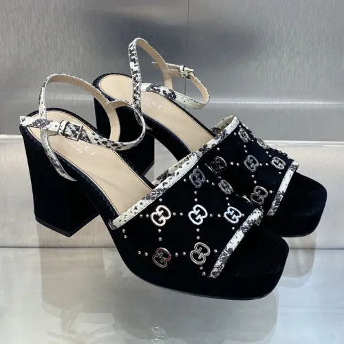 Gucci Womens Shoes Sandals 8.5cm Heel Luxury Brand with Original Box 719844 C9D00 9022 Women's Interlocking G studs sandal in leather Whatsapp 