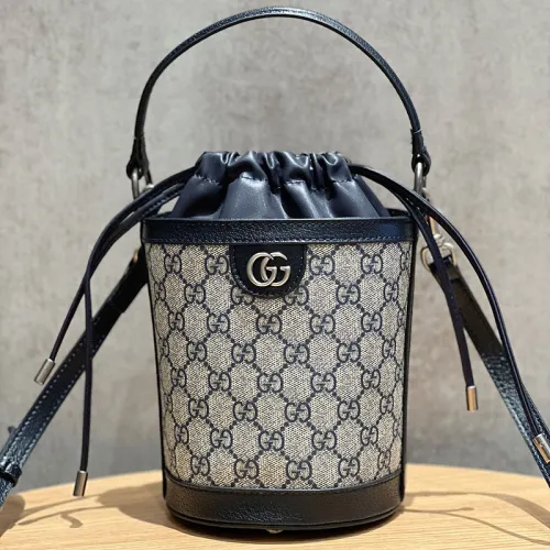 Gucci Womens Bags Shoulder Handbags Luxury Brand Ophidia mini bucket bag in Beige GG Supreme Fabric  