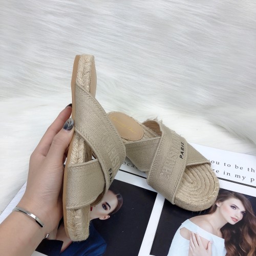 Dior Womens Shoes Slippers Dior Granville Espadrille Dior Oblique Embroidered Cotton with Original Box