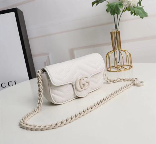 Gucci Womens Bags Shoulder Messenger Bag Luxury Brand Gucci GG Marmont belt bag in white leather with Original Box 699757 UM8KV 1000