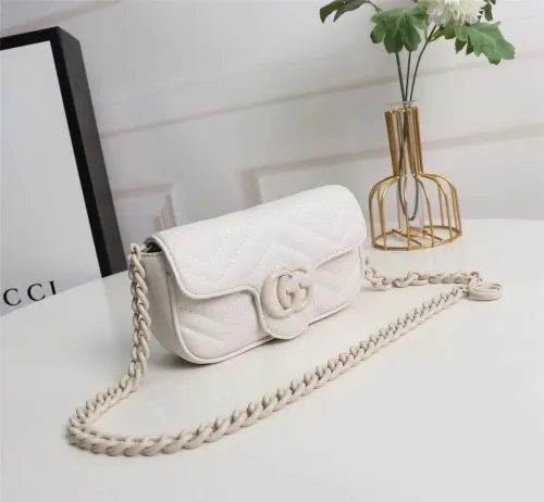Gucci Womens Bags Shoulder Messenger Bag Luxury Brand Gucci GG Marmont belt bag in white leather with Original Box 699757 UM8KV 1000