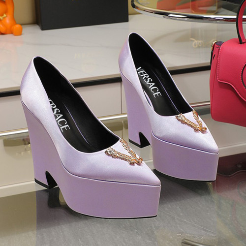 Versace Brand Womens Sandals Shoes Pumps Leather Big Size LA MEDUSA LEATHER PUMPS with 6cm High Platform and 14cm Heel Design  