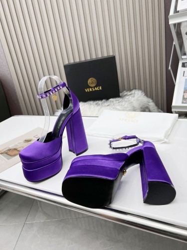 Versace Brand Womens Sandals Shoes Pumps Leather Big Size LA MEDUSA LEATHER PUMPS with 5cm High Platform and 15cm Heel Design  