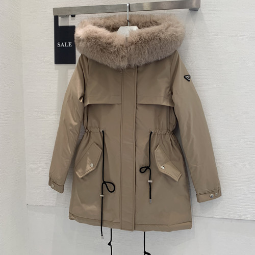 Prada Design Womens Cardamine Winter Windprood Down Jackets Keep Warm 90% White Duck Down