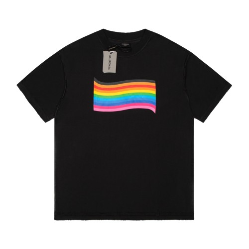 Balenciaga Luxury Brand Women Mens Short Sleeve T-Shirt RAINBOW FLAG INSIDE-OUT T-SHIRT OVERSIZED IN BLACK   