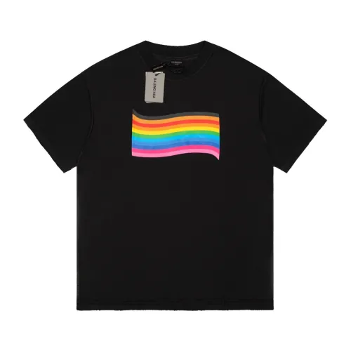 Balenciaga Luxury Brand Women Mens Short Sleeve T-Shirt RAINBOW FLAG INSIDE-OUT T-SHIRT OVERSIZED IN BLACK   