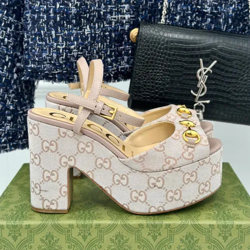 Gucci Womens Shoes Slippers 11cm High Heel Gucci Luxury Brand WOMEN'S HORSEBIT FLATFORM SANDAL with Original Box  