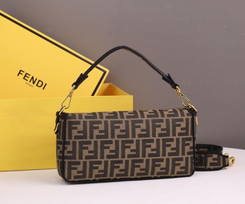 Fendi Womens Bag Shoulder Bags Luxury Brand Baguette Brown fabric bag Fashion Bags for Women with Original Box 8BR600A6V5F17U4