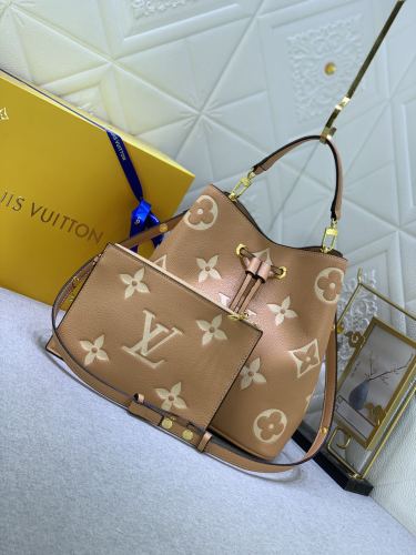 Louis Vuitton Womens Bag Crossbody Design NÉONOÉ MM Bicolor Monogram Empreinte Leather Luxury Brand with Original Box