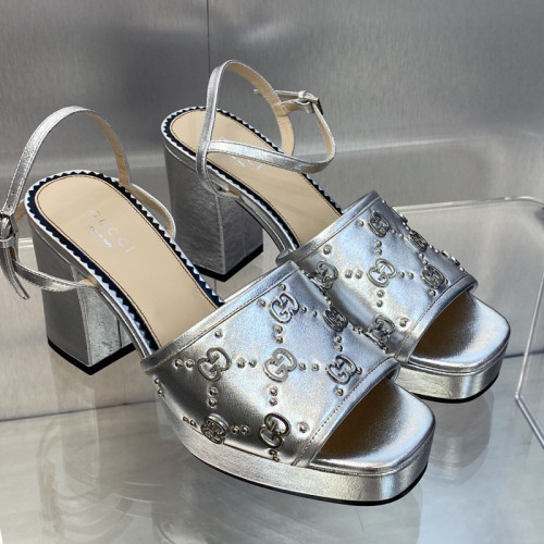 Gucci Womens Shoes Sandals 8.5cm Heel Luxury Brand with Original Box 719844 C9D00 9022 Women's Interlocking G studs sandal in leather Whatsapp 
