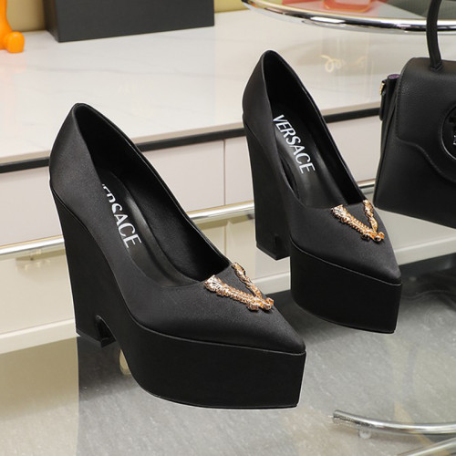 Versace Brand Womens Sandals Shoes Pumps Leather Big Size LA MEDUSA LEATHER PUMPS with 6cm High Platform and 14cm Heel Design  