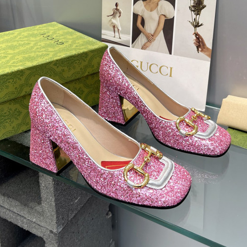 Gucci Womens Shoes Pumps Luxury Brand Women's Mid-Heel Pump With Horsebit In Leather 7.5cm Heel with Original Box 694855 BNC00 5815