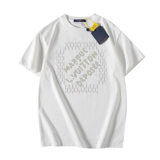 Louis Vuitton Luxury Brand Men Womens Short Sleeve T-Shirt Embroidered Signature Cotton T-Shirt 1AFV76   