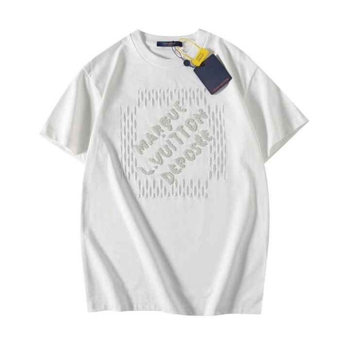 Louis Vuitton Luxury Brand Men Womens Short Sleeve T-Shirt Embroidered Signature Cotton T-Shirt 1AFV76   