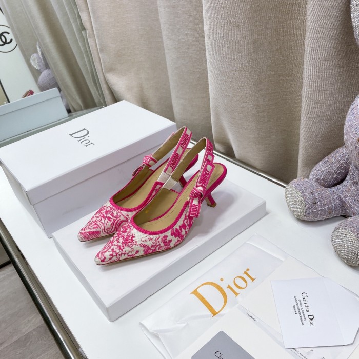 Dior Women Shoes Pumps Luxury Design Fashion Type 6.5cm High Heel Shoes for Wedding Style J'ADIOR SLINGBACK PUMP Cotton Embroidery with Micro Houndstooth Motif with Original Box