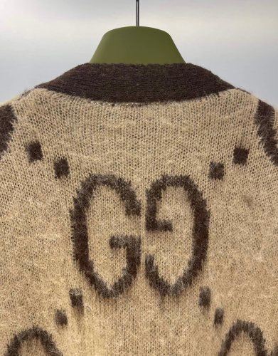 Gucci Men Womens Sweater Coat Luxury Brand Womens Knitwear Top Quality Reversible GG Mohair Wool Cardigan In Beige & Brown 635160 XKBK2 2254