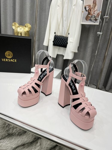 Versace Brand Womens Sandals Shoes Pumps Leather Big Size LA MEDUSA LEATHER PUMPS with 5cm High Platform and 15cm Heel Design  