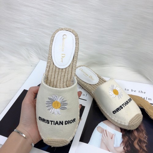 Dior Womens Shoes Slippers Dior Granville Espadrille Dior Oblique Embroidered Cotton with Original Box