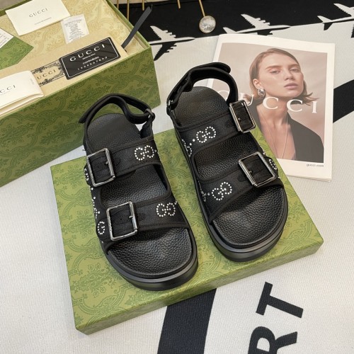 Gucci Womens Shoes Sandals 14cm Heel and 4.5cm Platform Luxury Brand with Original Box 719844 C9D00 9022 Women's Interlocking G studs sandal in leather Whatsapp 