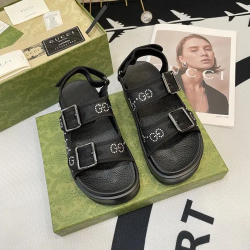 Gucci Womens Shoes Sandals 14cm Heel and 4.5cm Platform Luxury Brand with Original Box 719844 C9D00 9022 Women's Interlocking G studs sandal in leather Whatsapp 
