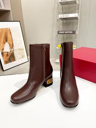 Valentino Garavani Women Fashion Ankle Boots Luxury Brand Vlogo Signature Calfskin Combat Boot with Original Box 6cm Heel