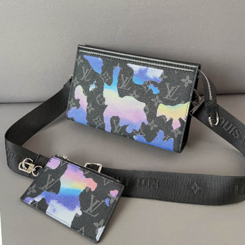 Louis Vuitton Womens Mens Bags Shoulder Bags Luxury Brand GASTON WEARABLE WALLET with Original Box M81753 Sunrise Monogram Eclipse coated canvas