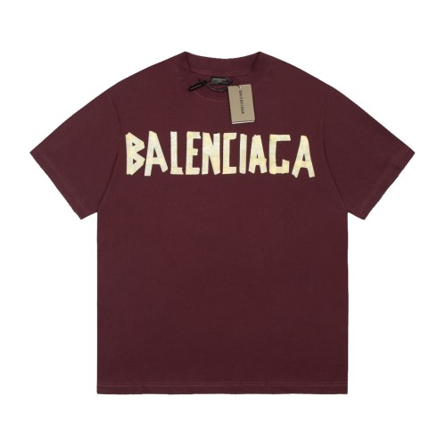 Balenciaga Luxury Brand Women Mens Short Sleeve T-Shirt TAPE TYPE T-SHIRT MEDIUM FIT IN DARK RED   