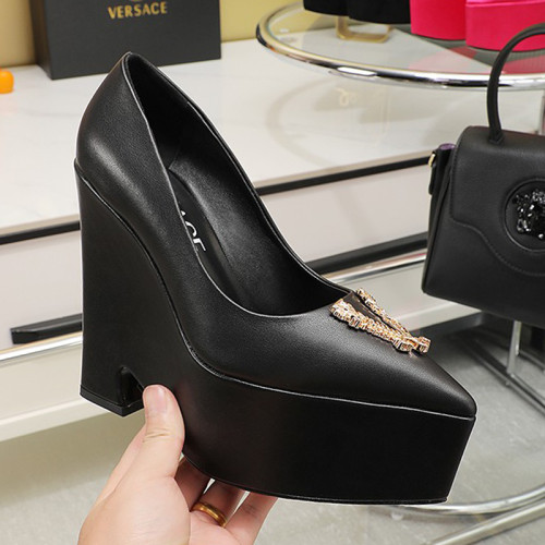 Versace Brand Womens Sandals Shoes Pumps Leather Big Size LA MEDUSA LEATHER PUMPS with 6cm High Platform and 14cm Heel Design  