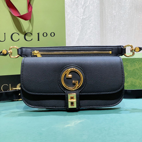 Gucci Womens Bags Shoulder HandBags Luxury Brand Gucci Blondie belt bag in black leather with Original Box 718154 UXX0G 1000