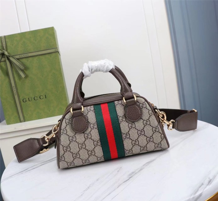 Gucci Womens Bags Shoulder HandBags Luxury Brand Gucci Ophidia mini GG top handle bag with Interlocking G with Original Box 724606 9C2SG 8746