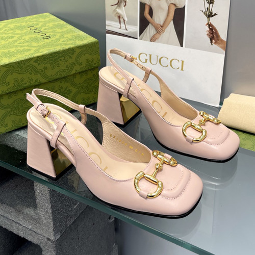 Gucci Womens Shoes Sandals Summer Design Luxury Brand Women's mid-heel slingback with Horsebit in leather with Original Box Whatsapp 