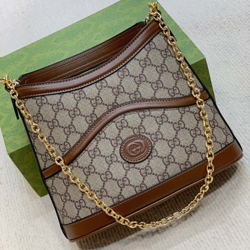 Gucci Womens Bag Crossbody Luxury GG Shoulder Bag Leather Gucci GG Retro Hobo Shoulder Bag in Brown