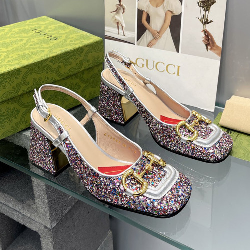 Gucci Womens Shoes Sandals Summer Design Luxury Brand Women's mid-heel slingback with Horsebit in leather with Original Box Whatsapp 